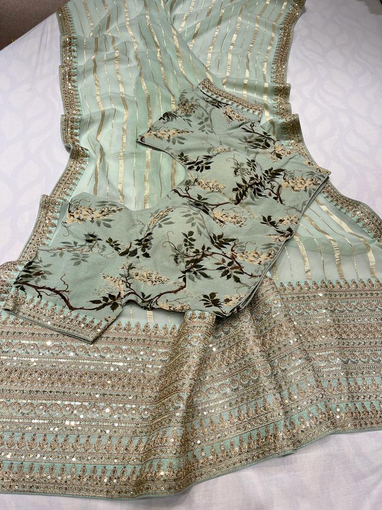 Summer chiffon striped trendy saree - Saffronfashionindia