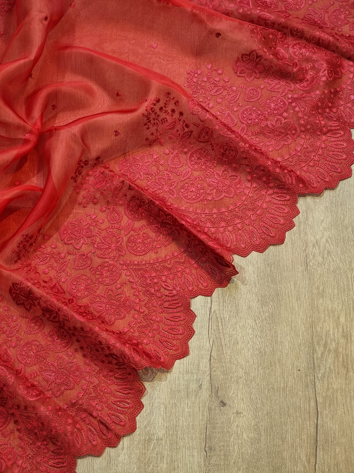 Scalloped inspired organza cutwork saree SaffronFashion