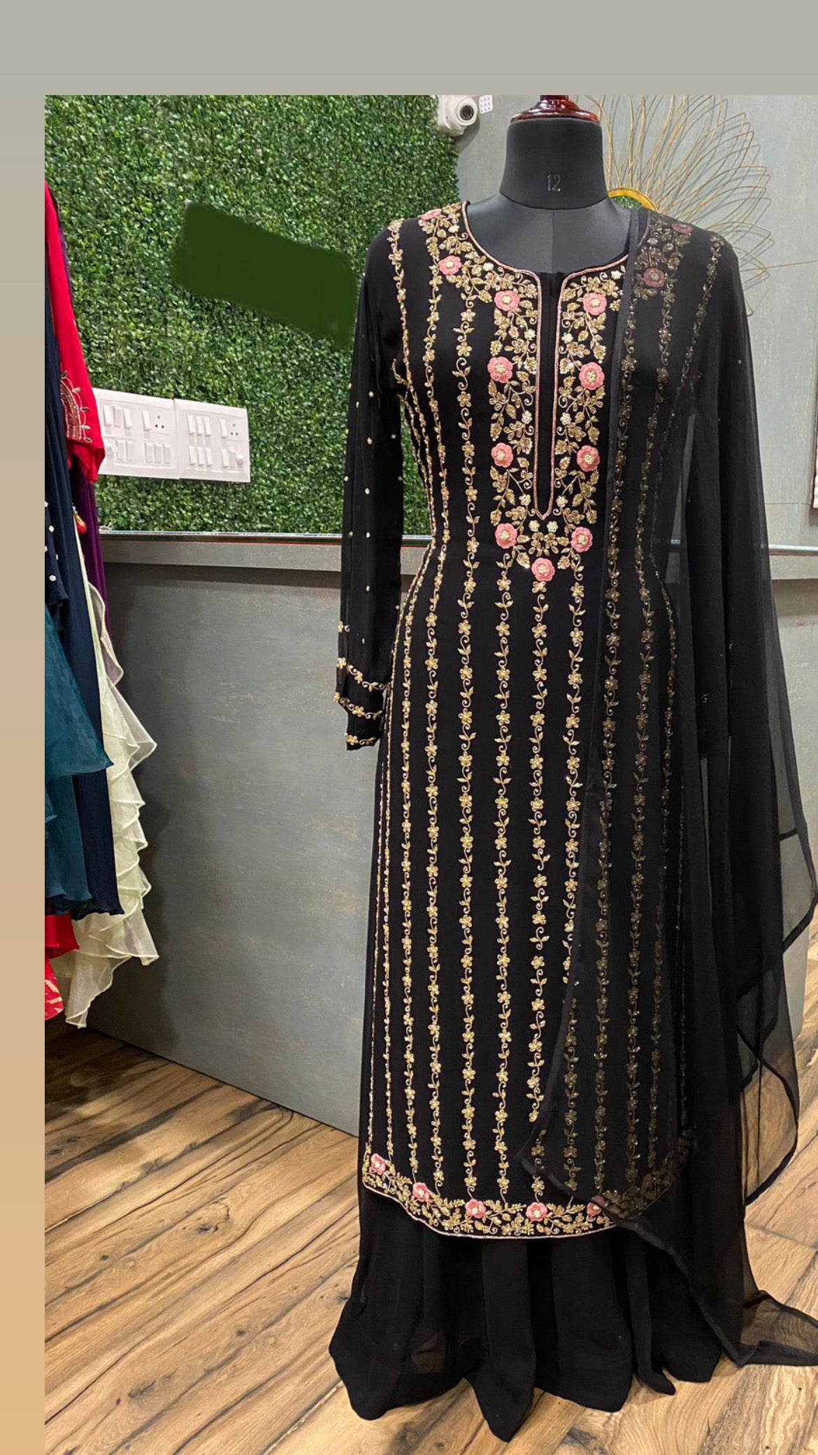 Black naveena embroidered dress - Saffronfashionindia