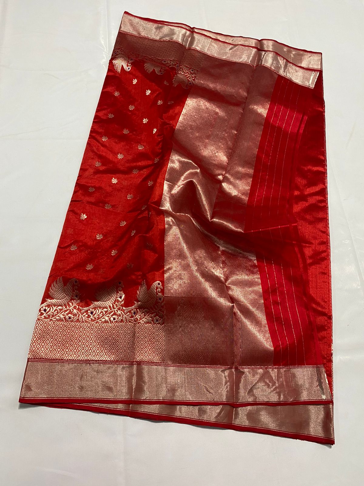 Lal begum Chanderi saree/sari - Saffronfashionindia