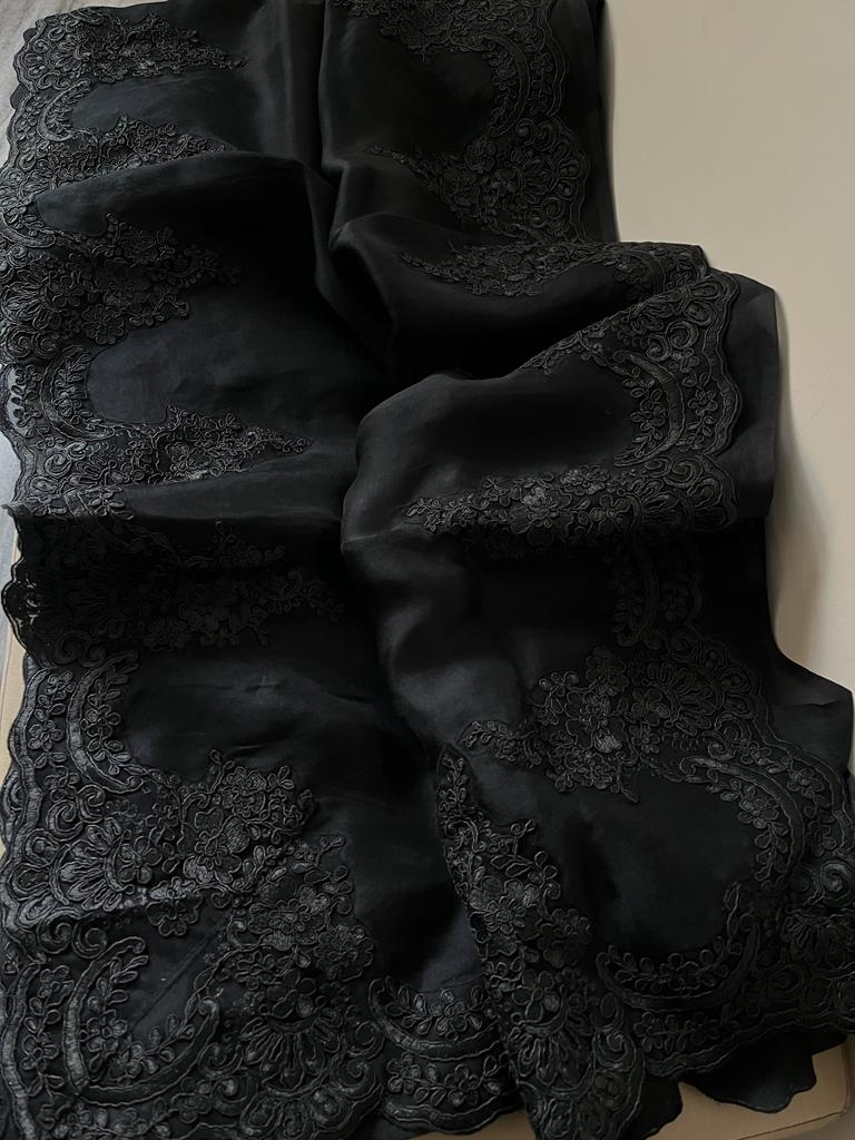 Lacy cutwork organza saree - Saffronfashionindia