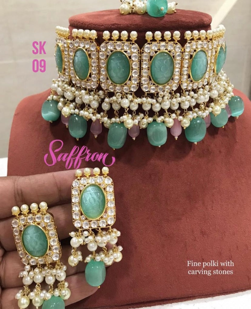 Mint choker set - Saffronfashionindia