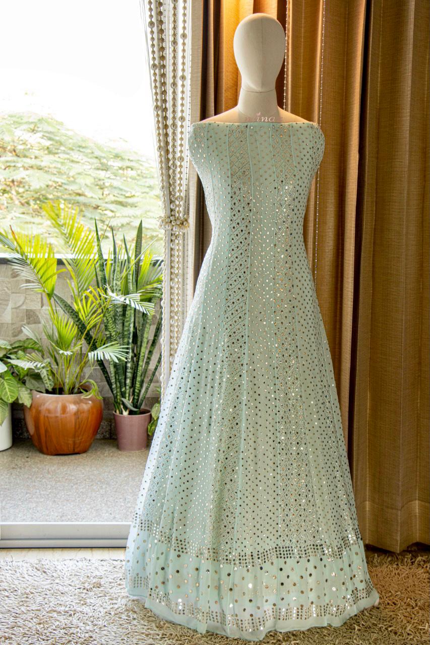 Jamdani Anarkali suit - Saffronfashionindia