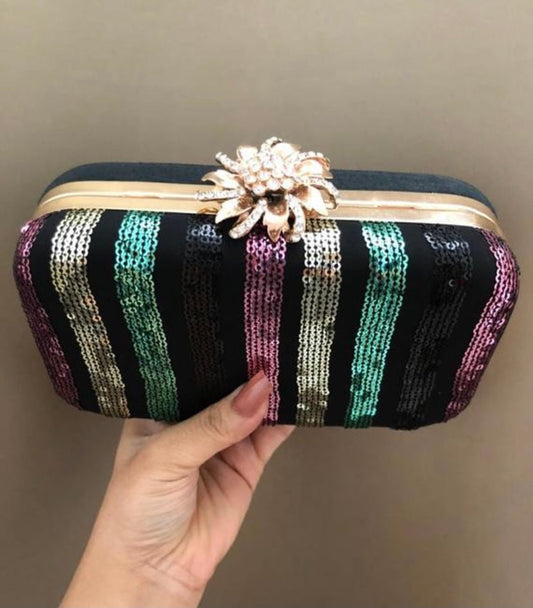 Black sequins clutch box cocktail purse SaffronFashion