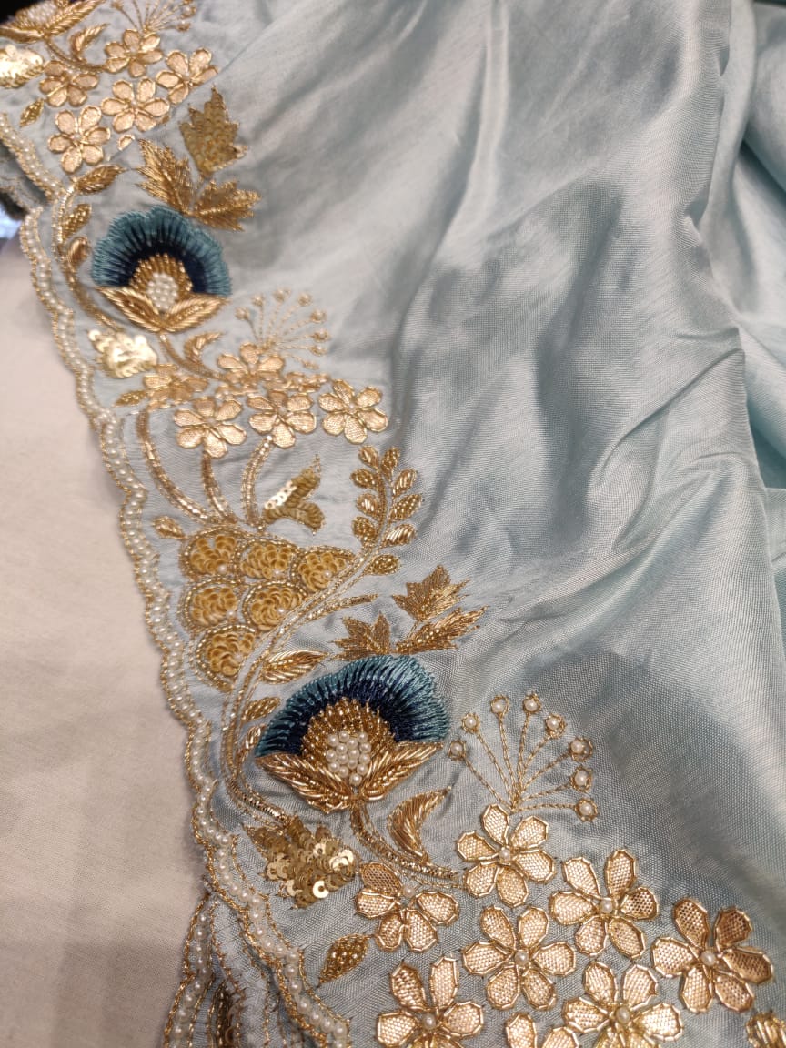 Russian silk saree handmade saree blouse - Saffronfashionindia