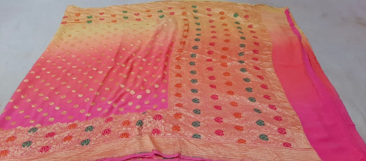 Exclusive khaddi gorgette Banarsi saree - Saffronfashionindia