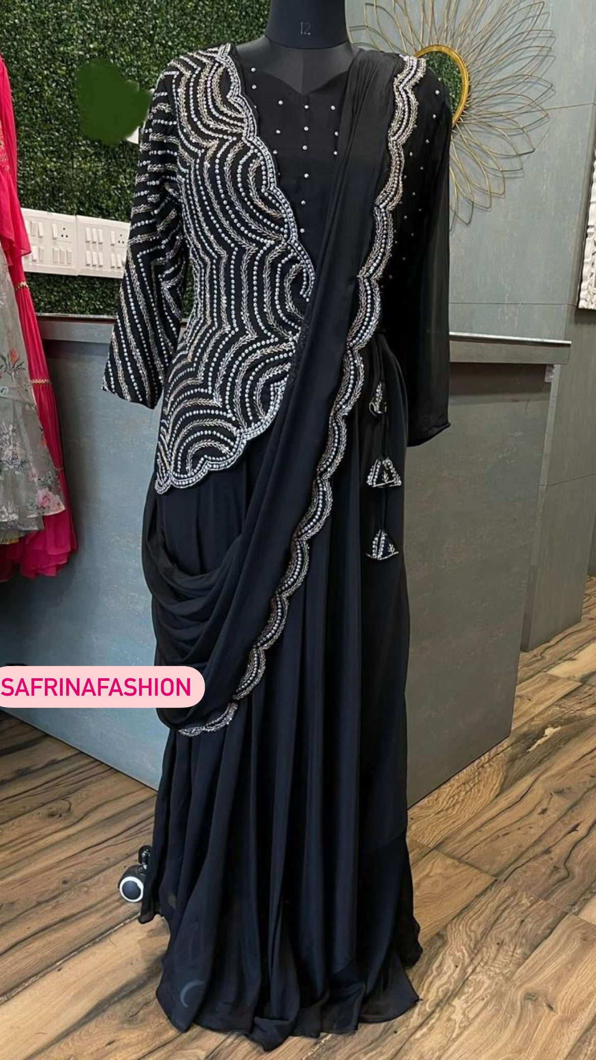 Exclusive trendy black draping dress - Saffronfashionindia