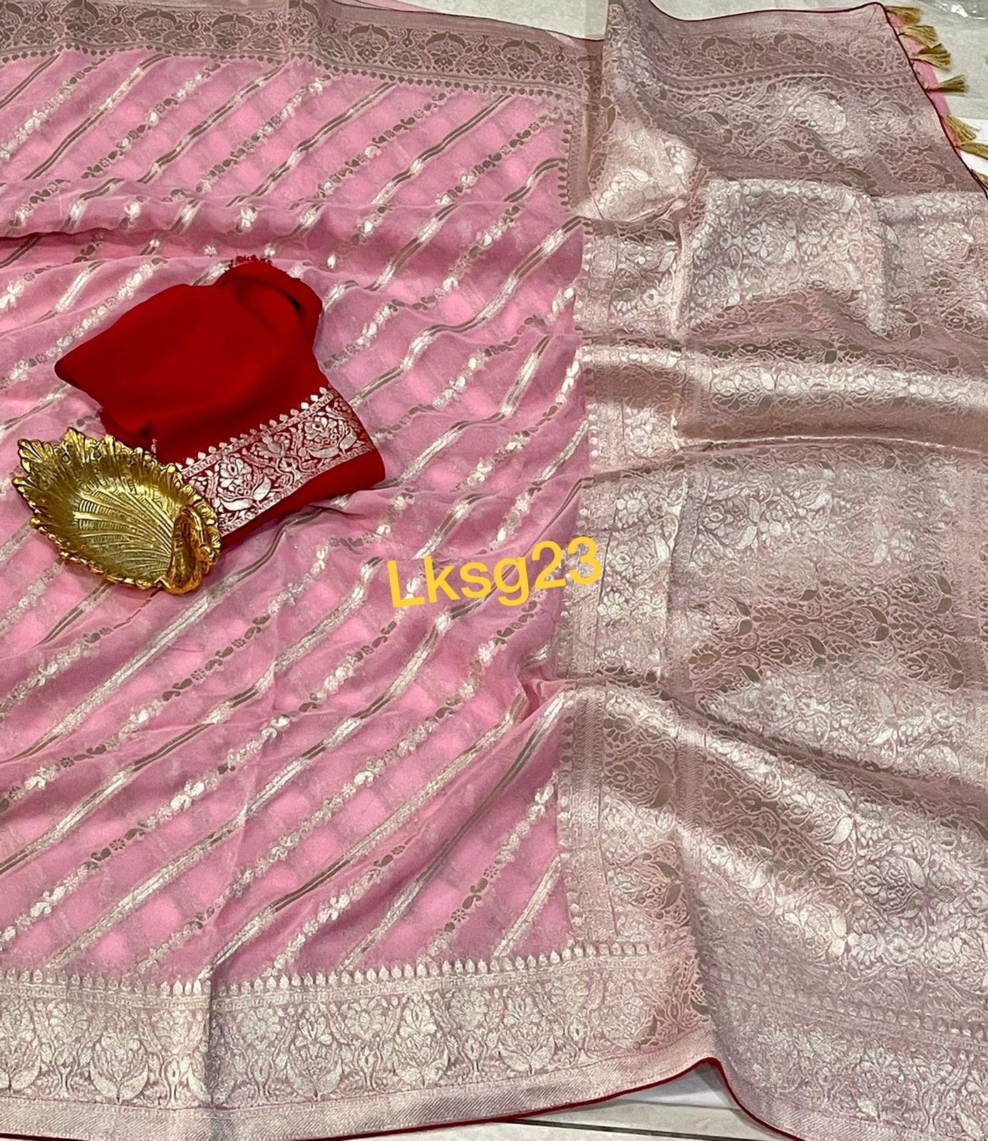 Rini khaddi gorgette silver jari saree - Saffronfashionindia