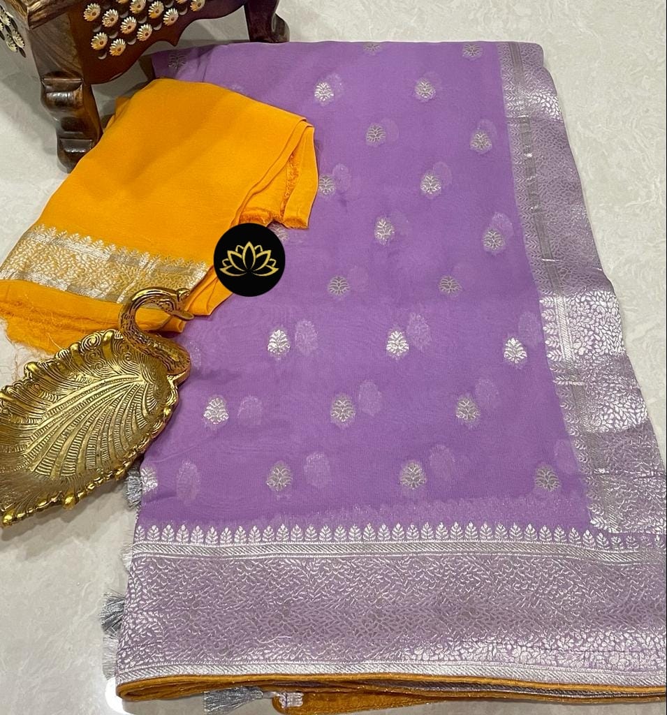 Purple banarsi saree/khaddi chiffon saree - Saffronfashionindia