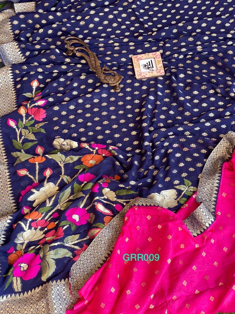 Khaddi gorgette saree - Saffronfashionindia