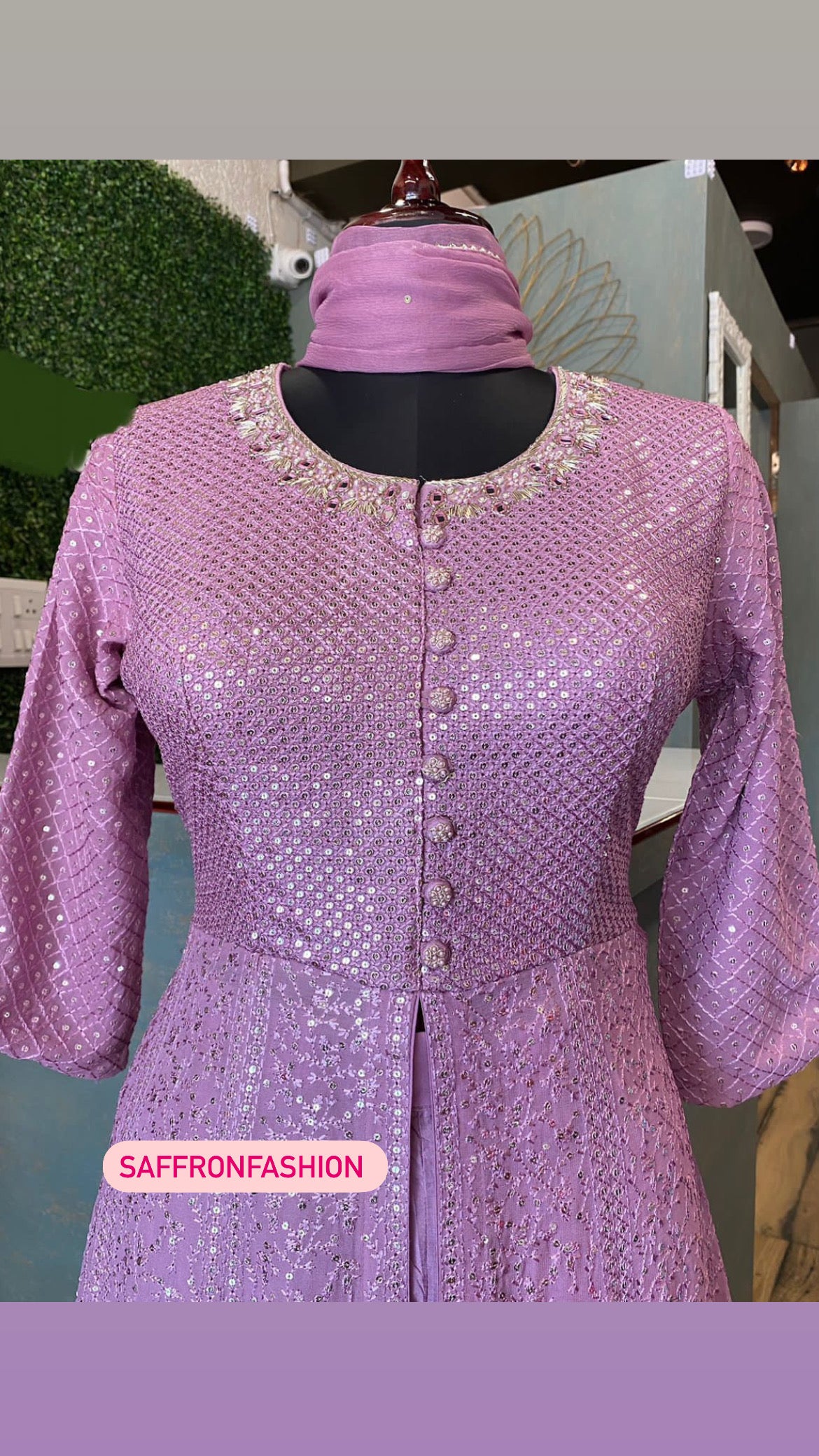 Lucknowi gorgette long dress - Saffronfashionindia