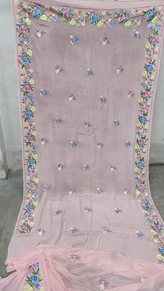 Pink beautiful Parsi gara saree - Saffronfashionindia