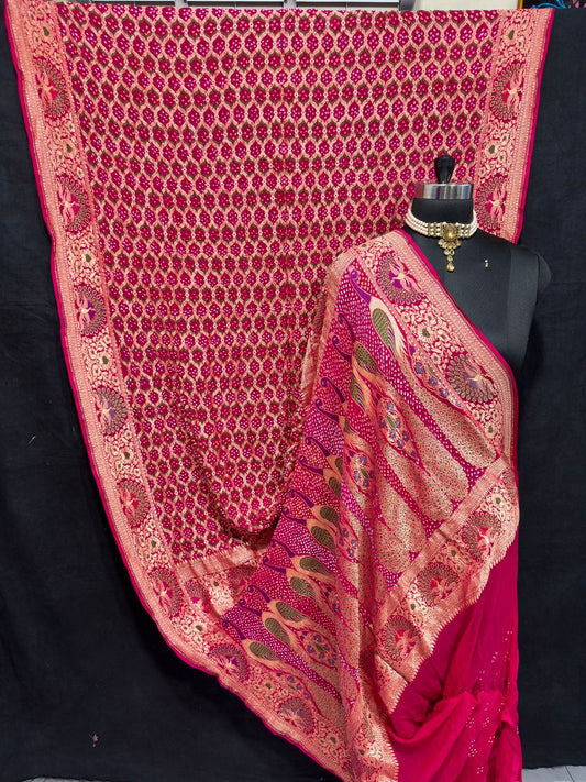 Lavanya Banarsi bandhani saree - Saffronfashionindia
