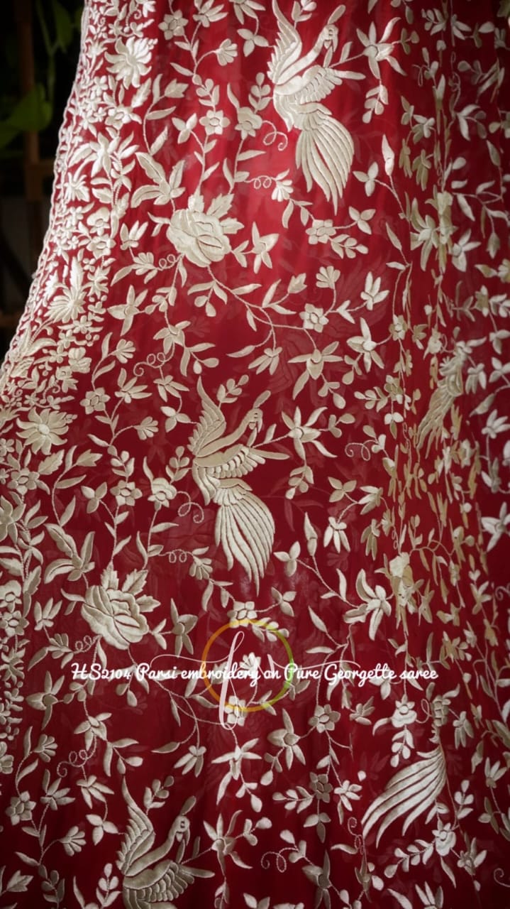 Royal embroidered Parsi inspired saree - Saffronfashionindia