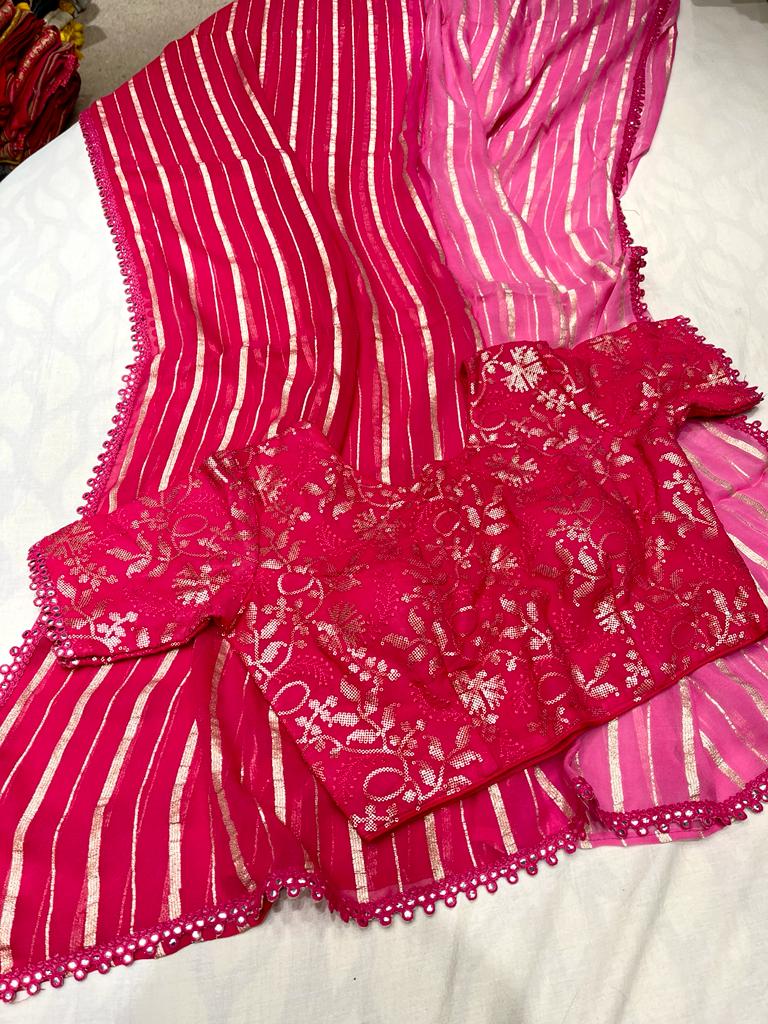 Shaded striped sexy partywear saree - Saffronfashionindia