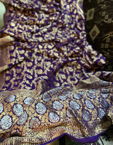 Royal blue Khaddi gorgette saree
