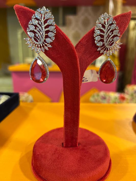 Rulica cz earrings women earrings partywear earrings cocktail earrings red earrings SaffronFashion