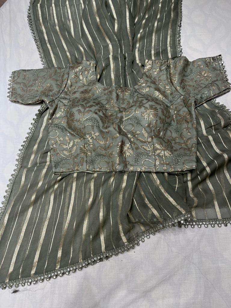 Bezil striped gorgette saree - Saffronfashionindia