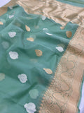 Saga green kora silk saree