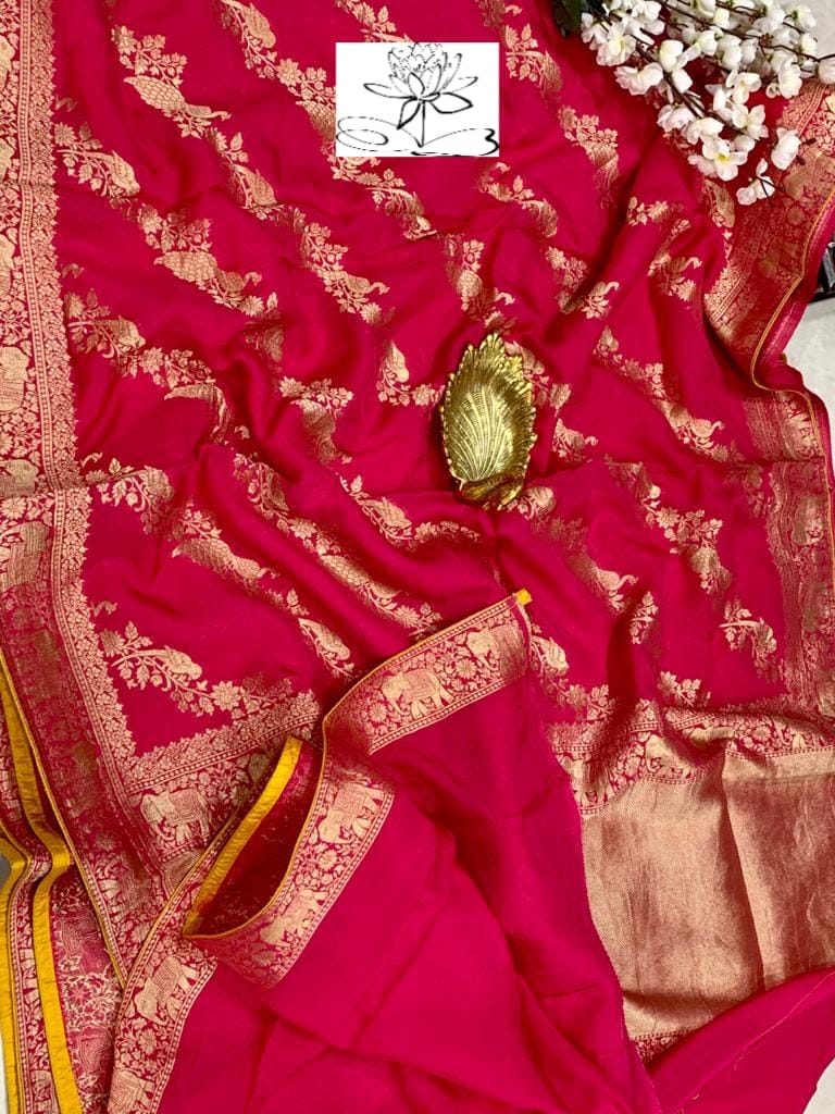 Ravish moonga crepe banarsi saree - Saffronfashionindia