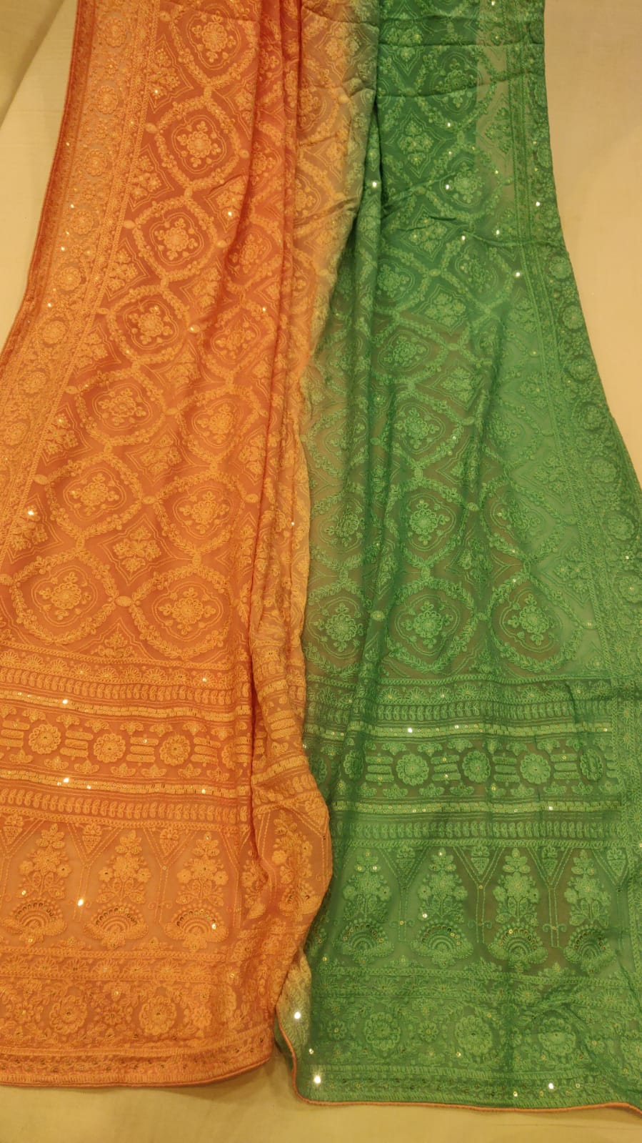 Dual shaded Chikankari saree - Saffronfashionindia