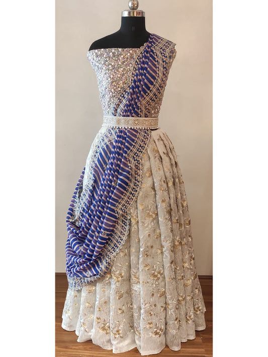 Tissue embroidered legnava choli - Saffronfashionindia