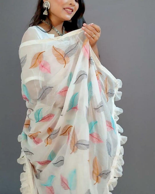 Ruffle chinon saree - Saffronfashionindia