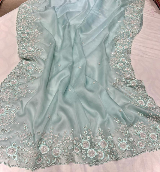 Ishik organza partywear saree - Saffronfashionindia