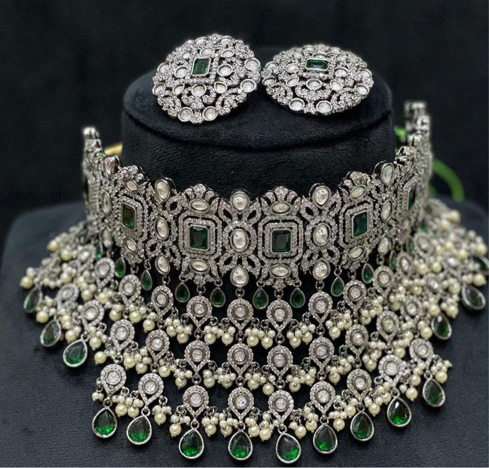 Kinzi Victorian choker set - Saffronfashionindia