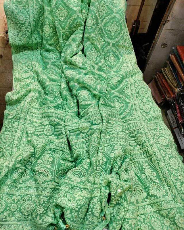 Jalebi inspired embroidered Chikankari saree - Saffronfashionindia