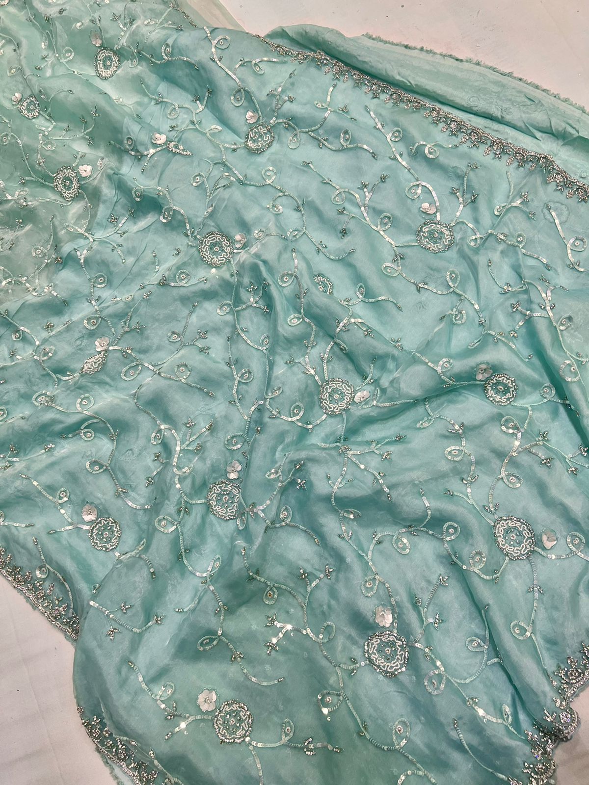 Moti sequence partywear saree - Saffronfashionindia