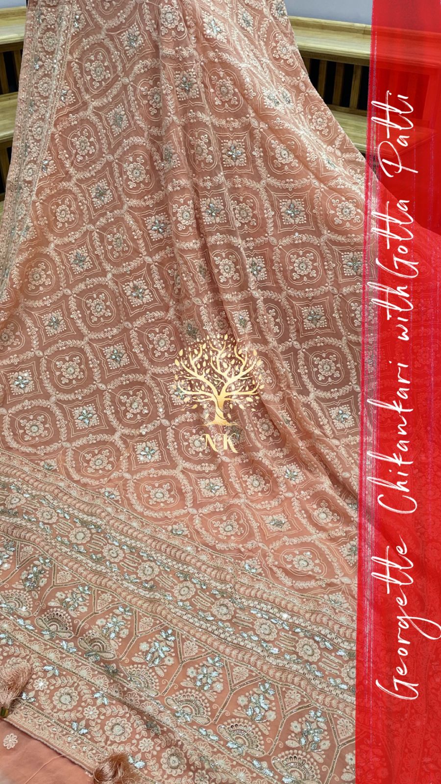 Krushil Chikankari gorgette saree - Saffronfashionindia