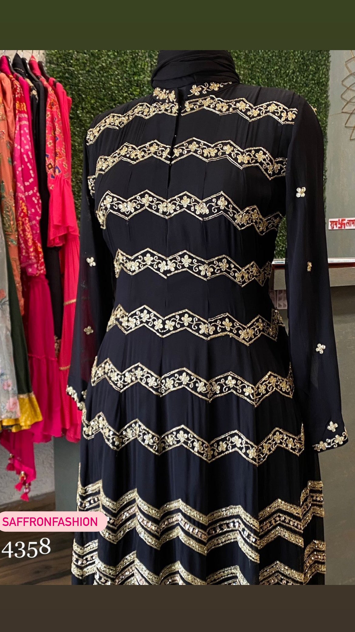 Black embroidered gorgette dress - Saffronfashionindia