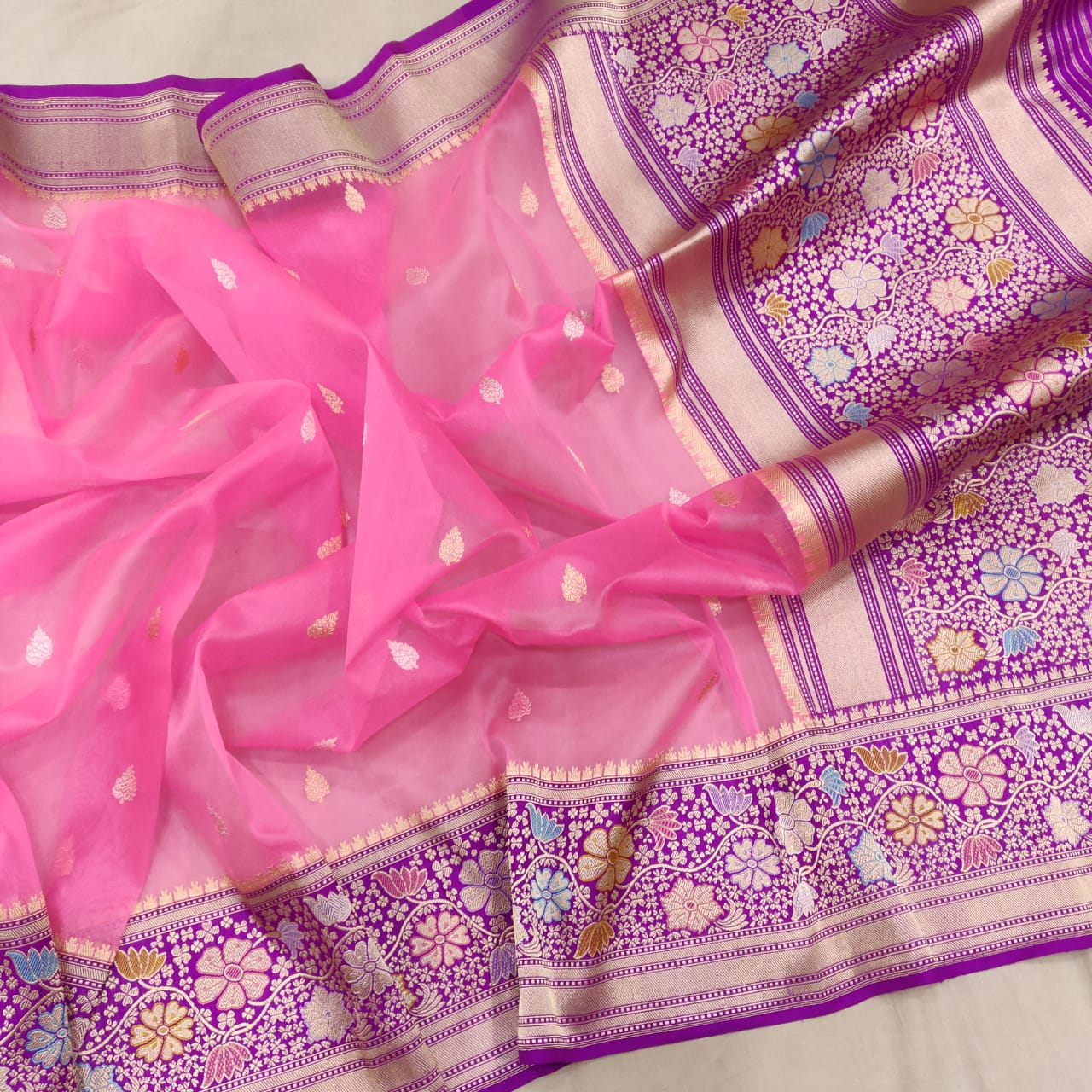 Sundari kora handwoven sari - Saffronfashionindia