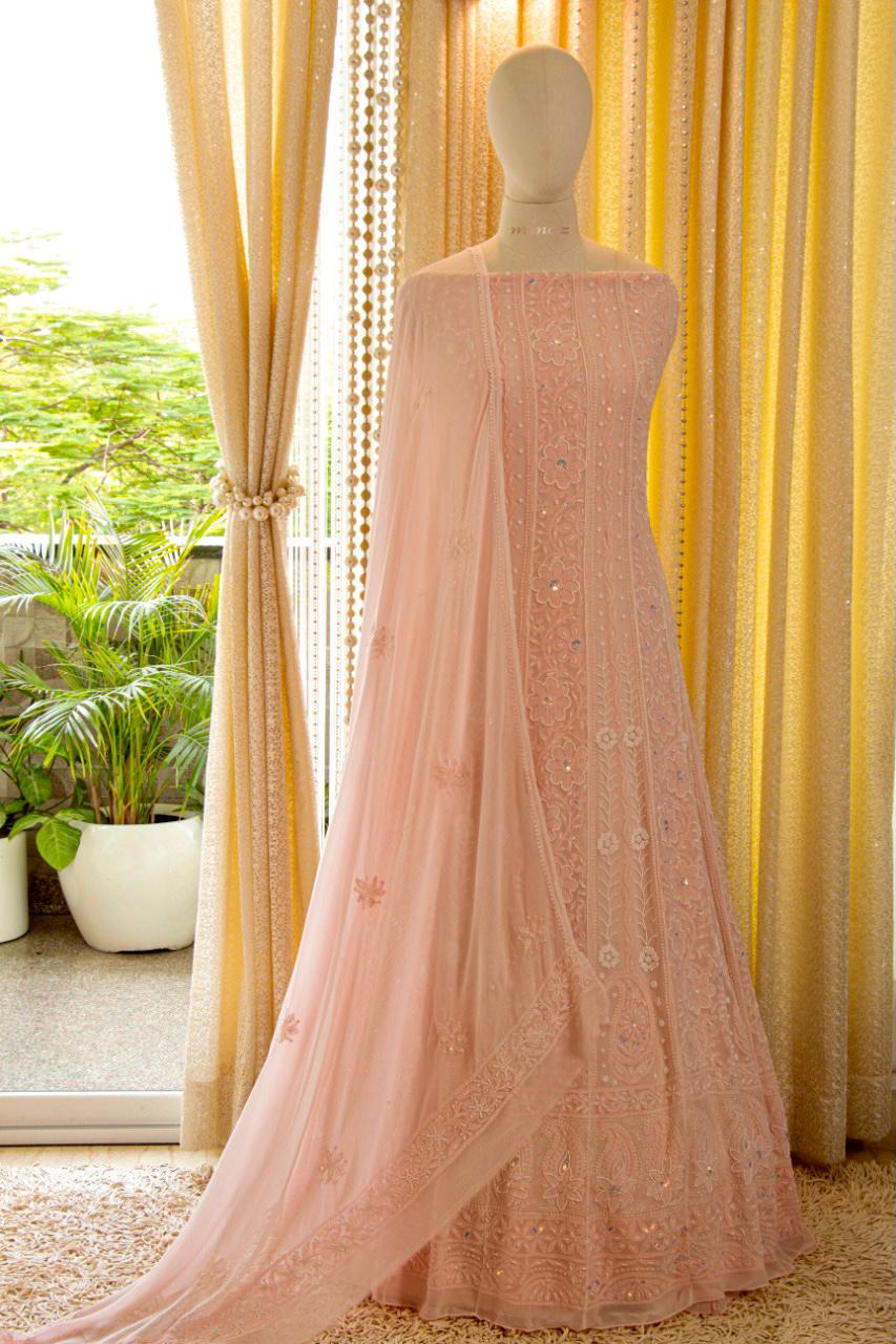Authentic Anarkali Chikankari suit - Saffronfashionindia