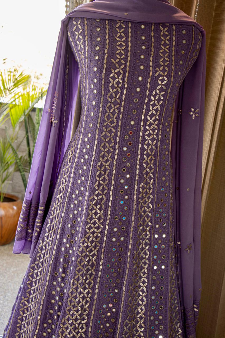 Purple Anarkali gorgette dress - Saffronfashionindia