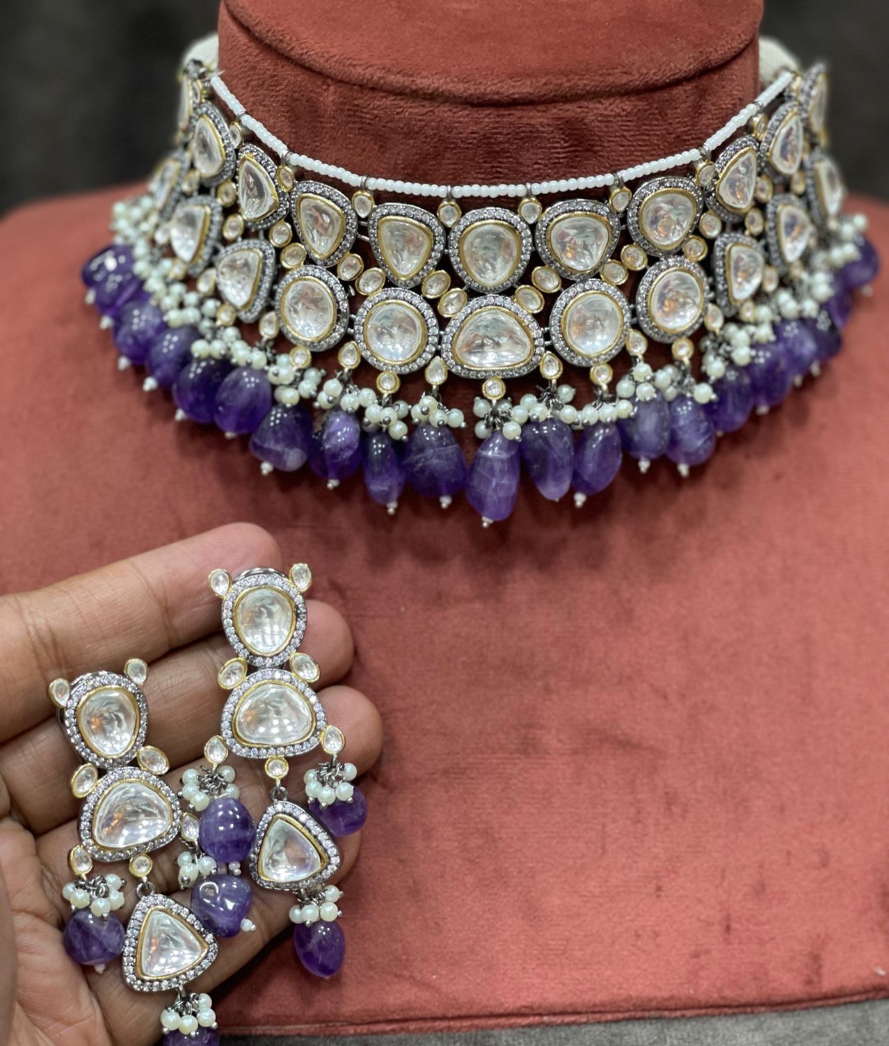 Ragini Kundan polki choker set - Saffronfashionindia