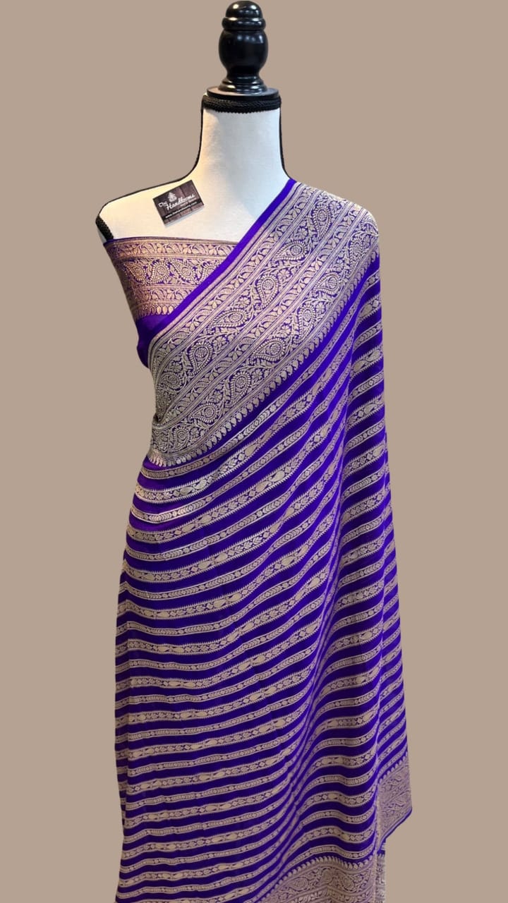 Striped khaddi gorgette saree - Saffronfashionindia