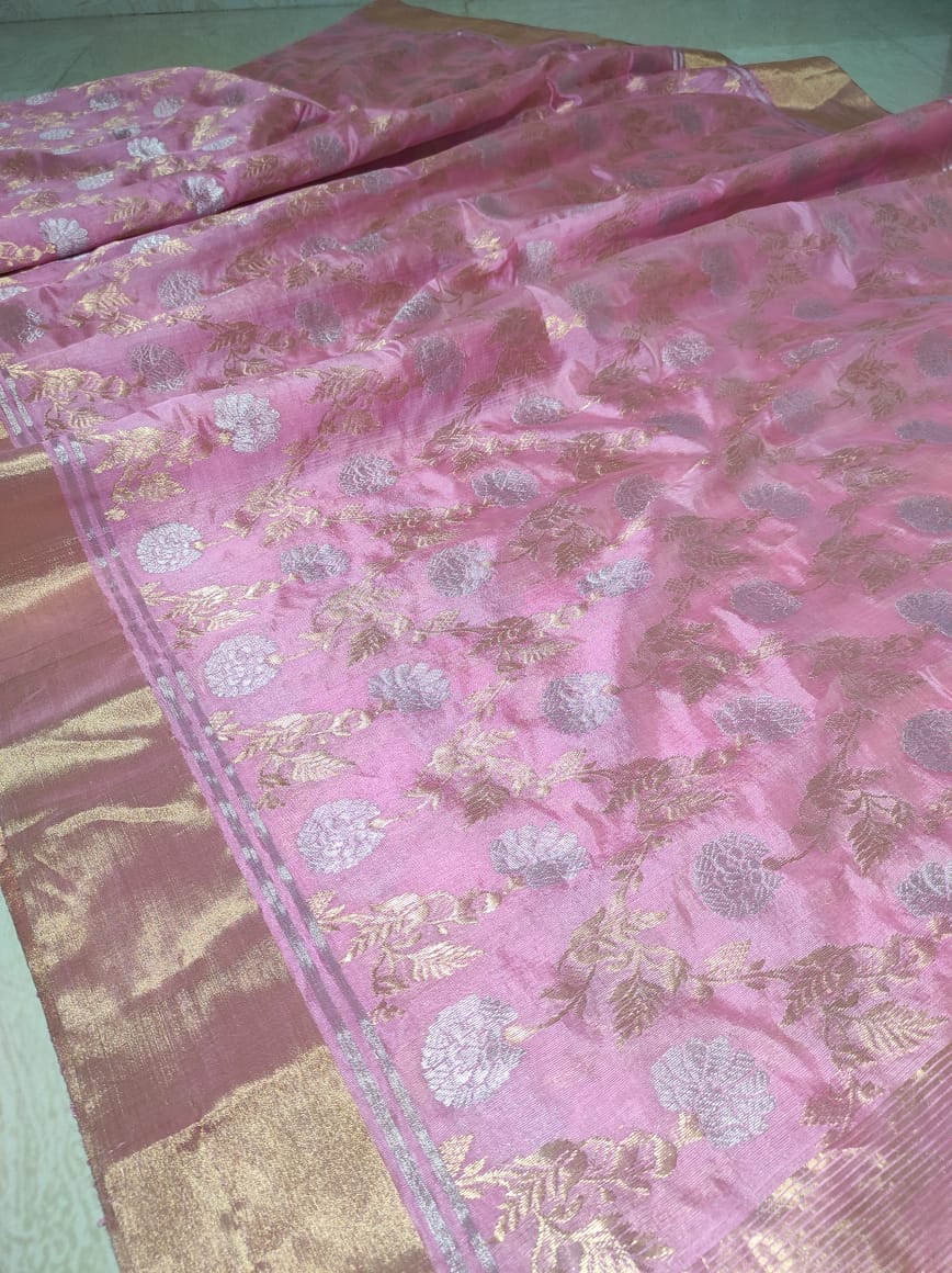 Pink Chanderi saree - Saffronfashionindia