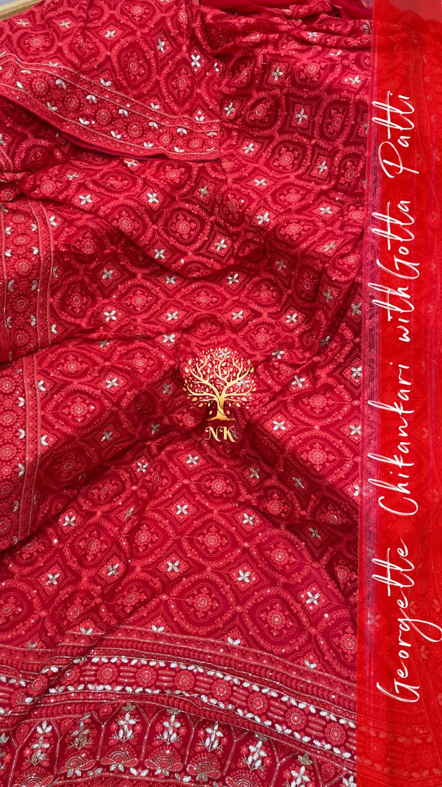 Krushil Chikankari gorgette saree - Saffronfashionindia