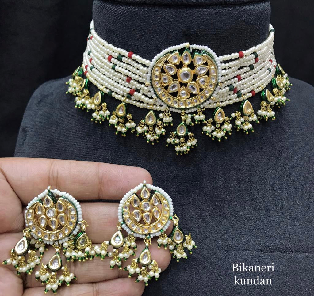 Bikaneri inspired Kundan choker set - Saffronfashionindia