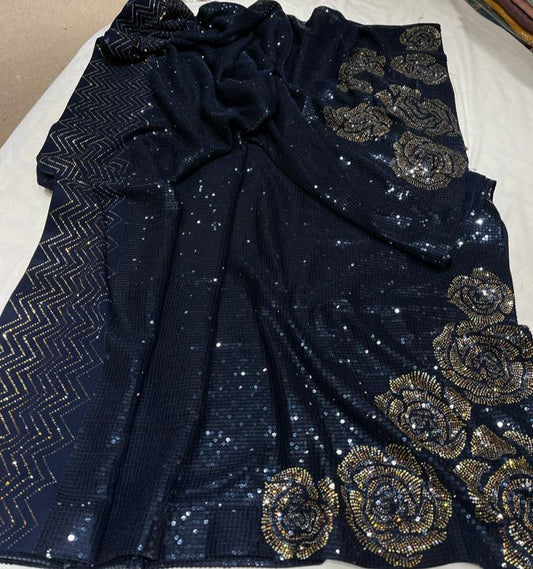 Swarosvki inspired sequence partywear sari - Saffronfashionindia