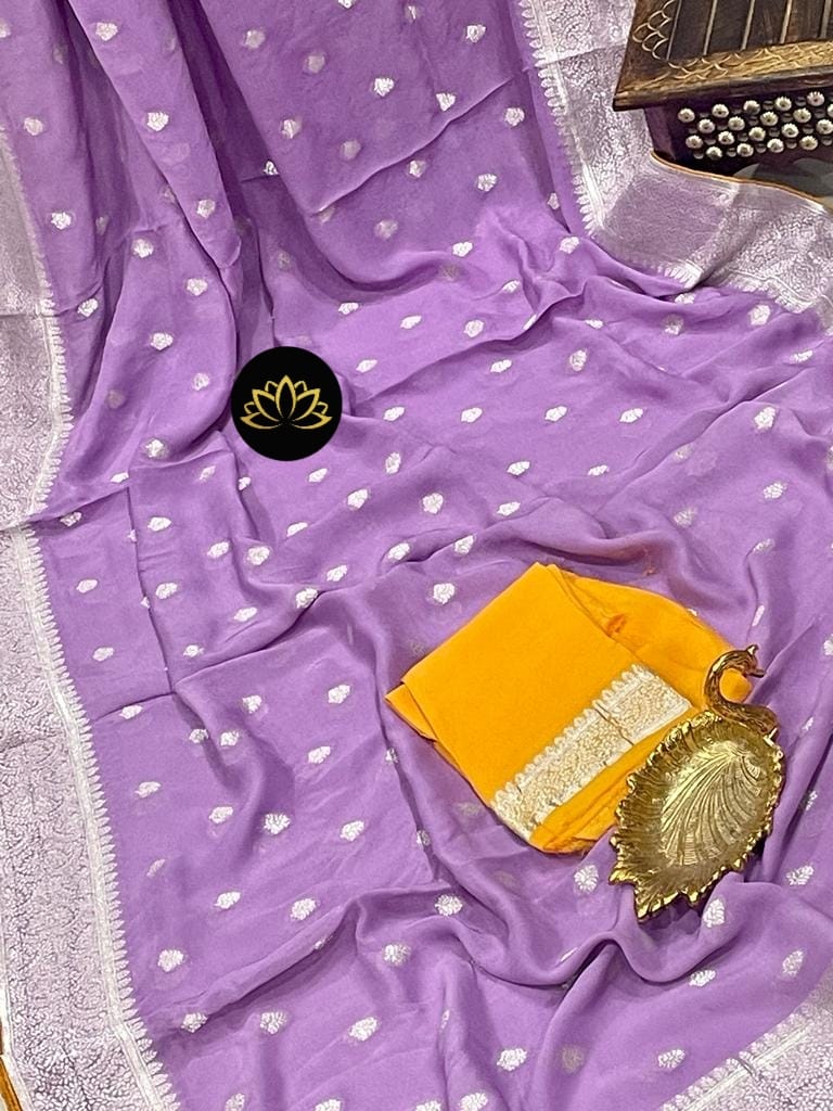 Purple banarsi saree/khaddi chiffon saree - Saffronfashionindia