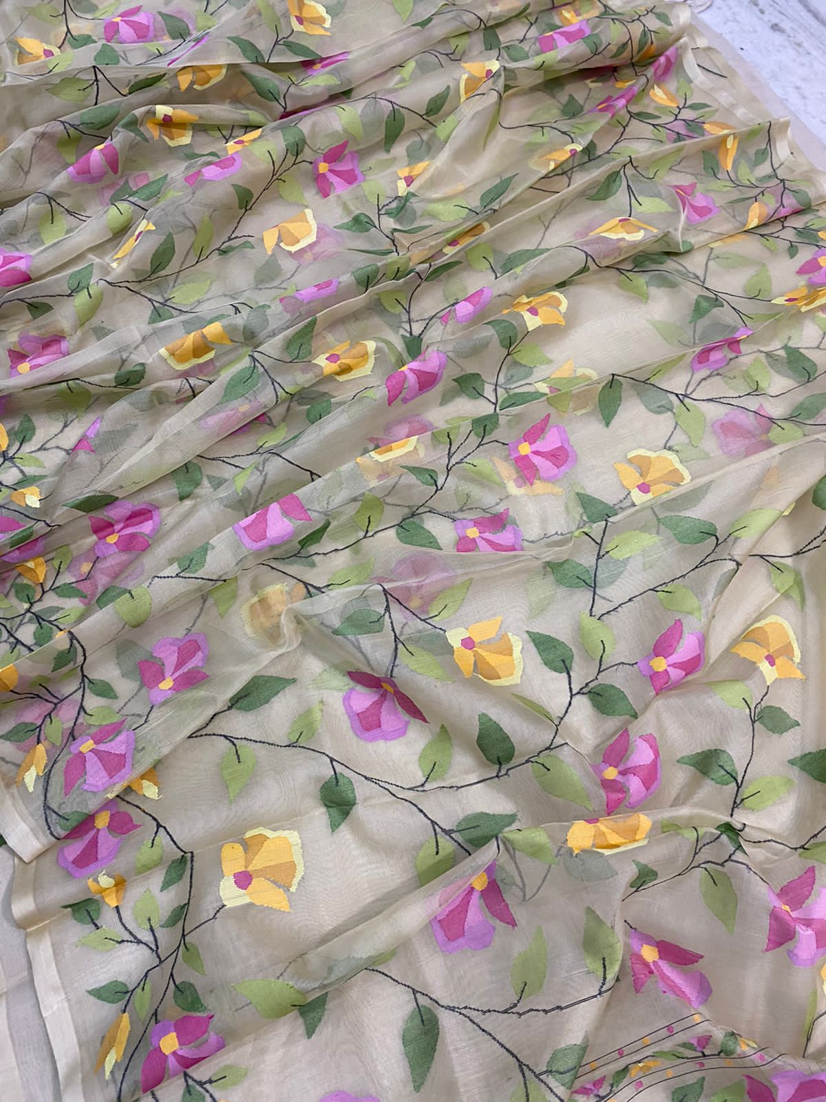 Tantuj muslin jamdani saree - Saffronfashionindia