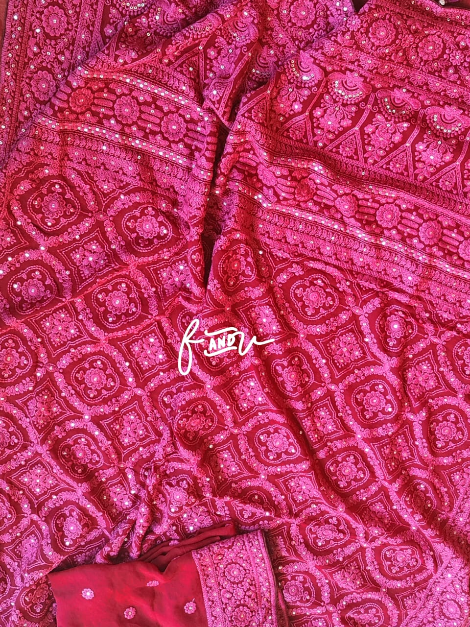 Jalebi inspired embroidered Chikankari saree - Saffronfashionindia