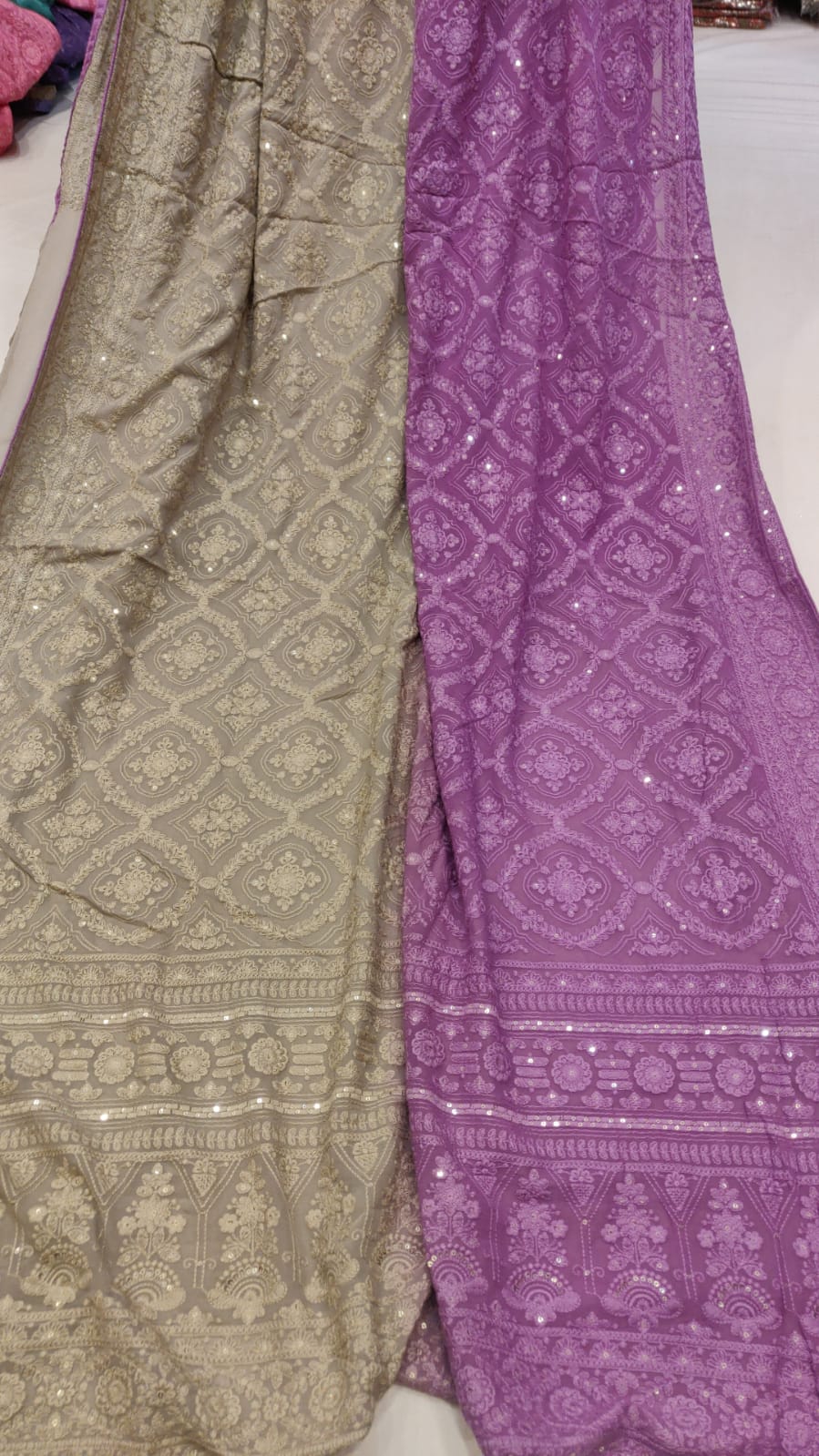 Dual shaded Chikankari saree - Saffronfashionindia
