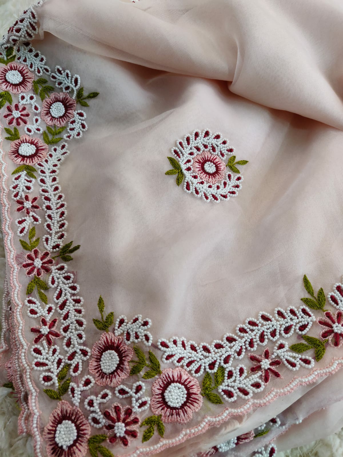 Pink organza saree - Saffronfashionindia