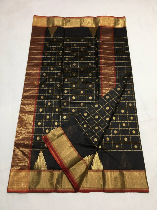 Black beauty Chanderi saree - Saffronfashionindia