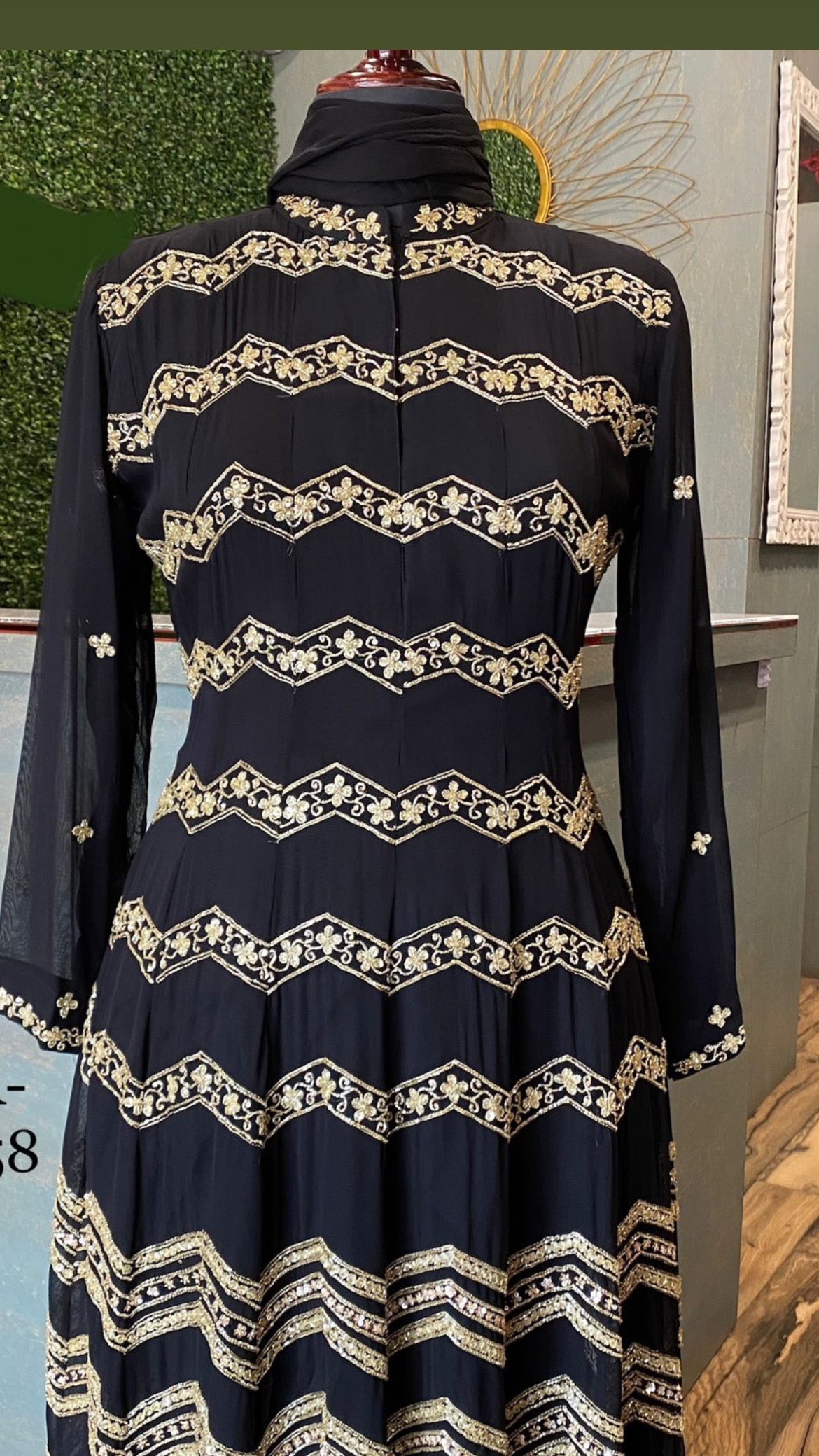 Black embroidered gorgette dress - Saffronfashionindia