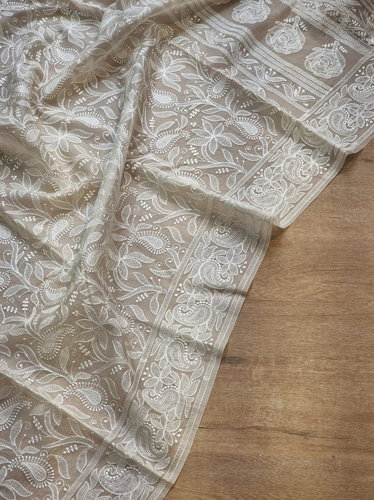 Ranish Chikankari organza saree - Saffronfashionindia